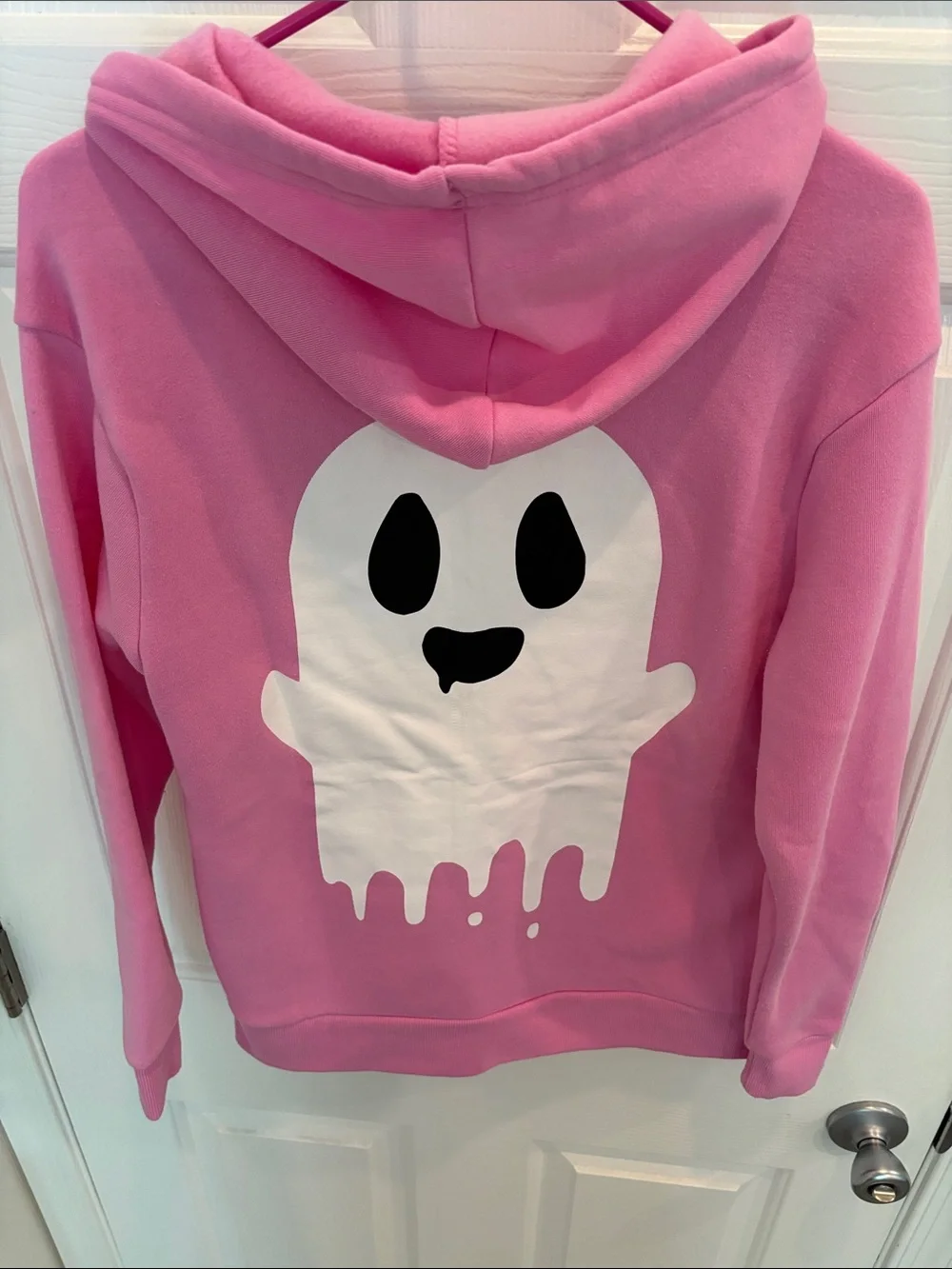 Pink NWOT Hoodie with Cute Ghost Patch-Firm - Picture 3 of 4